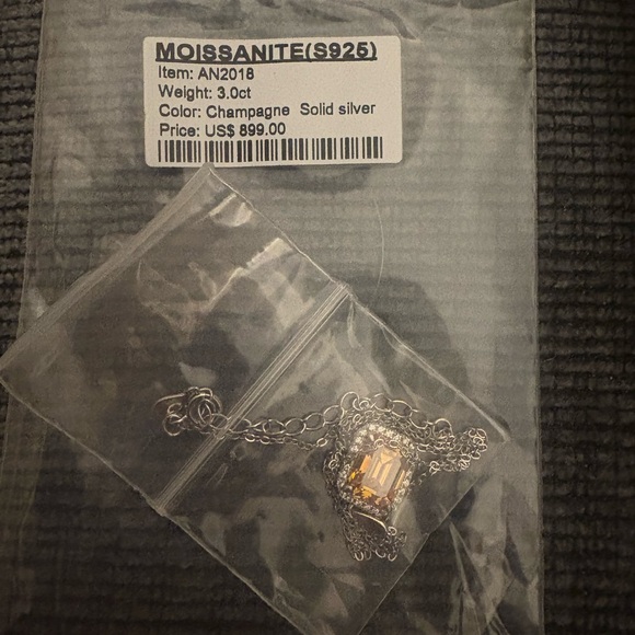 Solid Sterling Silver Three Carat Emerald cut Champagne Moissanite Necklace $899 - Picture 7 of 7